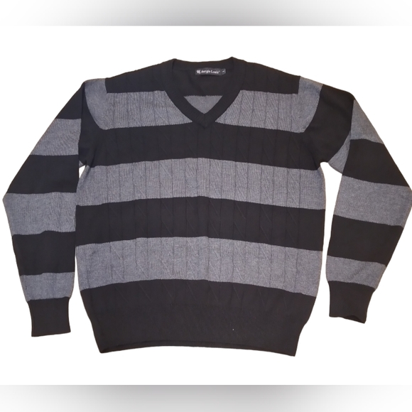 Sergio Louis Men's Black & Grey Striped V-Neck Size Large. - Picture 3 of 10